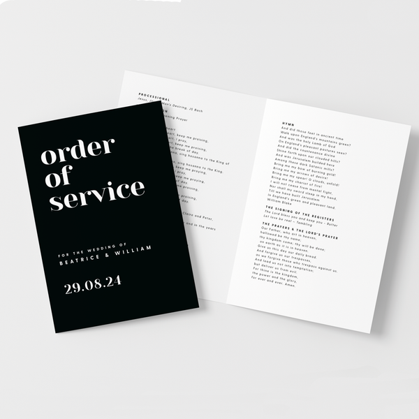 Billie Order of Service booklets